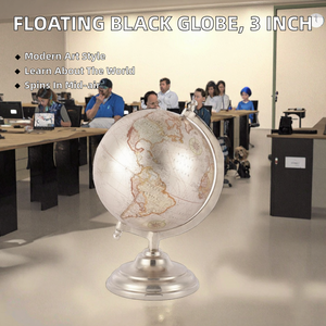 Globe terrestre flottant magnétique en métal noir de 3 pouces, forme ronde, écologique, pour la remise des diplômes - Product Image 2