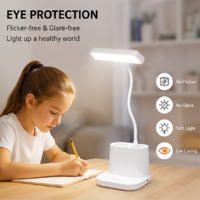 Lampe de bureau LED rechargeable à 3 températures de couleur, pour l'étude, avec support pour stylo et téléphone, protection des yeux