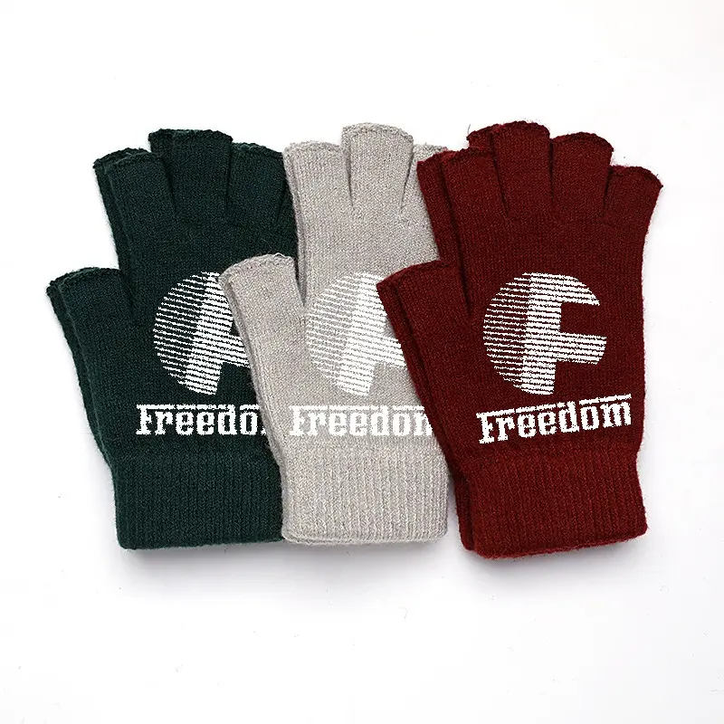 High Quality Solid Color Knitted Fingerless Glove Customized Half Finger Glove