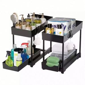 Durable 2 Tier Double PP <b>Plastic</b> Eco-Friendly Modern Multifunction Non-Folding Standing Type Kitchen Storage Organizer <b>Rack</b> for - Product Image 2