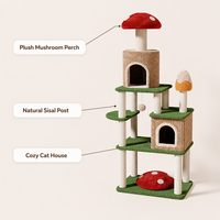 Arbre à chat moderne de luxe en forme de champignon, tour d'escalade pour chat d'intérieur, griffoir en peluche, maison pour chat avec jouet, matériau en sisal, 4 niveaux