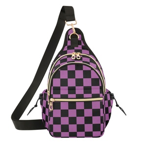 Bolso de pecho impermeable morado a cuadros para exteriores, bandolera deportiva de poliéster, bolso cruzado para mujer - Product Image 1