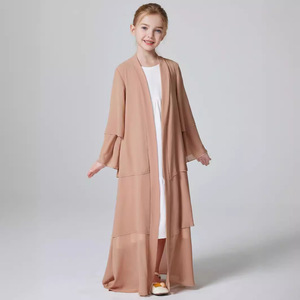 Meilleure vente Look Vintage trois couches en mousseline de soie Kebaya <span class=keywords><strong>veste</strong></span> <span class=keywords><strong>longue</strong></span> <span class=keywords><strong>robe</strong></span> MSL132 moyen-orient Abaya pour enfants jours d'été - Product Image 4