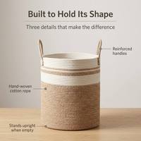 Panier à linge en corde de coton doux, 60L, autoportant, lavable en machine, bac de rangement tressé pour chambre d'enfant, vente en gros