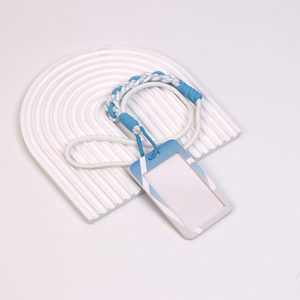 Custom Woven <b>Lanyard</b> - Stylish Blue White Nylon Rope With Plastic Card Holder for Id Badge, Phone & Work Pass (Bulk Discount) - Product Image 2