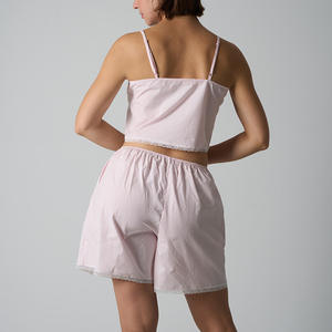 Conjunto de Pijama Informal para Mujer, Camisola a Rayas con Tirantes Ajustables, Pantalones Cortos, Chaleco de Encaje, Tejido Fino de Algodón Puro - Product Image 3