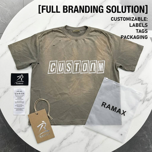 T-shirt da uomo in maglia oversize in cotone pesante, stile streetwear, con lavaggio minerale vintage personalizzato, vestibilità ampia, effetto distressed fatto a mano, logo stampato con effetto buco - Product Image 2