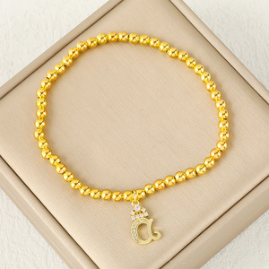 Cuenta redonda de moda 26 corona letra <span class=keywords><strong>minúscula</strong></span> pulsera <span class=keywords><strong>con</strong></span> chapado de cobre y joyería de circón <span class=keywords><strong>con</strong></span> microincrustaciones al por mayor - Product Image 6