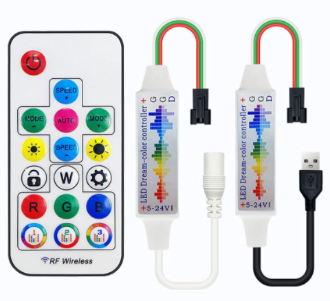DC USB 5V 24V WS2812B 5050 2811 Pixels17Keys RF RGB Music LED Dimmer Controller Remote Control for WS2812 LED Addressable Strip