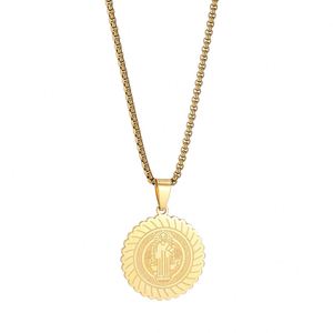 Collar de Acero Inoxidable con Medallón de Cruz de San Bernardo, Doble Cara, Resistente a la Corrosión, Chapado en Oro - Product Image 6