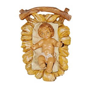 Figurine de Jésus Bébé avec berceau en PVC effet bois, H. 13 cm - Product Image 1