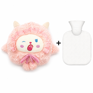 Bolsa de agua caliente de PVC ecológica sin BPA con funda de felpa con cara sonriente Kawaii para niños y adultos, para calidez y confort en invierno. - Product Image 1