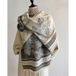 Écharpe-châle en cachemire épaisse et longue, jacquard double face, motif paysage d'hiver, luxe, pour femme, vente en gros - Product Image 1