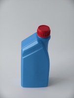 Bouteille d'huile moteur grise en PEHD avec bande de visualisation, étiquette plate, bouchon inviolable, impression personnalisée OEM