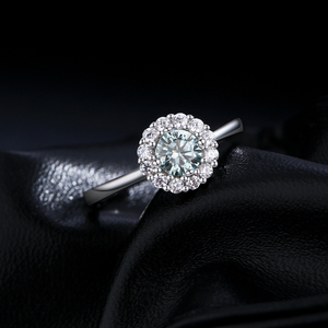 <b>925</b> Sterling <b>Silver</b> Delicate Elegant Round Teal Moissanite Halo Finger <b>Rings</b> for Women Party Fine Jewelry Accessories - Product Image 5