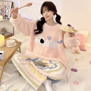 Set di indumenti da notte autunno e inverno <span class=keywords><strong>pigiama</strong></span> da donna <span class=keywords><strong>in</strong></span> <span class=keywords><strong>pile</strong></span> di corallo caldo manica lunga flanella Set di vestiti per la casa da ragazza carina - Product Image 1