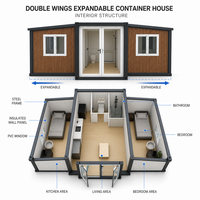 Maison conteneur pliable et extensible, longueur de 2900 mm à 11800 mm, options de panneaux et de planchers sur mesure, maison modulaire préfabriquée