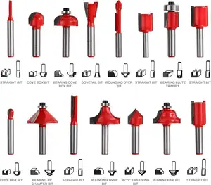 Roteador de madeira compacto para madeira, aparador de madeira, laminado, fresadora, máquina manual de gravação com 15 peças, brocas de roteador de 1/4"