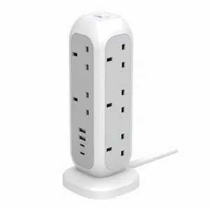 Custom 11 way 12 way outlet uk tower power strip electric cube extensions lead cable with usb c ports socket