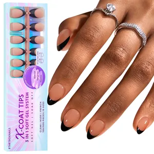 BTArtbox 160 pièces pré-conçu Gel doux X manteau conseils courts amande faux ongles conseils noir français pointe Gel presse sur ongles ensemble