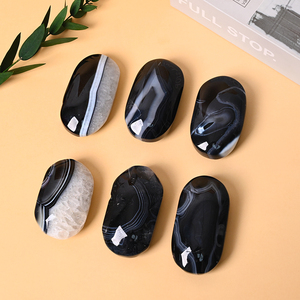 Piedras Preciosas Naturales al por Mayor, Piedra de Palma de Cristal Pulida Ovalada, Piedra de Palma de Ágata Negra para Sanación - Product Image 5