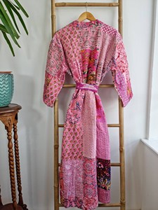 Unisex Handmade Kantha Cotton <b>Long</b> <b>Kimono</b> Jacket Reversible Waterproof Boho <b>Robe</b> Lightweight Everyday Outerwear - Product Image 1