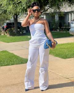 Streetwear taille haute jambe large une pièce ensemble barboteuse <span class=keywords><strong>combishort</strong></span> <span class=keywords><strong>femme</strong></span> blanc grande taille sans bretelles combinaison - Product Image 5