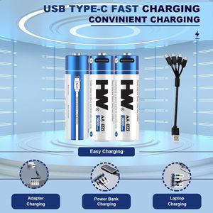 Lot de 4 batteries Li-ion AA 14500 rechargeables USB-C 1.5V à sortie constante 3600mWh - Product Image 5