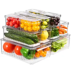 Ménage fruits et légumes en plastique transparent ensemble de rangement 8 pièces cuisine ensemble de rangement avec couvercle