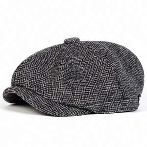 Nouveau chapeau de newsboy britannique pour hommes d'âge moyen et âgés, chaud et épais, en tweed rétro, 8 panneaux, pour l'automne et l'hiver - Product Image 5