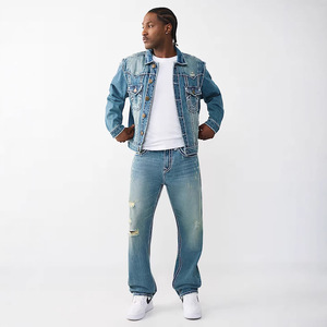 <span class=keywords><strong>Jeans</strong></span> Casual da <span class=keywords><strong>Uomo</strong></span> Ricamati a <span class=keywords><strong>Vita</strong></span> <span class=keywords><strong>Bassa</strong></span> Stile Hip Hop a Gamba Dritta in Denim di Cotone con Lavaggio Distressed per l'Autunno - Product Image 2
