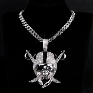 Kalung NFL Raiders Las Vegas Ukuran Besar Grosir, Kalung Tengkorak Hip Hop dengan Permata Rhinestone, Liontin Besar - Product Image 4