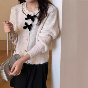 महिलाओं के शीतकालीन ग्रे विंटेज राउंड-गर्दन निष्पक्ष द्वीप बुना हुआ कार्डिगन एक आकार की पॉली + कपास जैक्वार्ड बटन कस्टम ओएम लोगो - Product Image 5