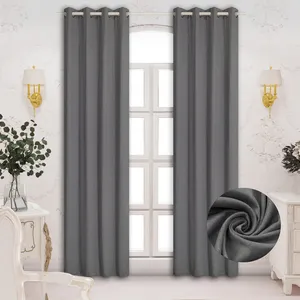 Thick Solid Double Side Linen Look Canvas Thermal Insulated Living Room Panels 100% Black Out Blackout Curtain For Bedroom