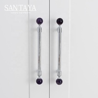 Poignées de tiroir et de placard Santaya en laiton chromé argenté, style luxe léger, avec boule de cristal pour armoire de cuisine et meuble à chaussures