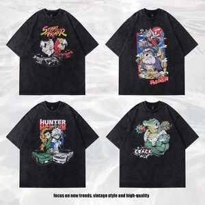 T-shirt <span class=keywords><strong>da</strong></span> uomo personalizzata in cotone pesante, oversize, a maniche corte, con stampa grafica cartoon, girocollo, effetto lavato - Product Image 5