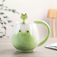 Mug à café en céramique 3D mignon peint à la main avec cuillère animale assortie, tasse à boire de dessin animé pour la maison, cadeau, personnalisation OEM disponible