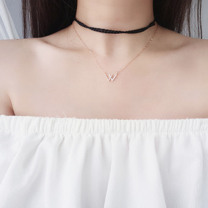 W Letter Necklace Stainless Steel Rose Gold Platinum Clavicle Chain Jewelry Simple Elegant Korean Style Gift Pendant - Product Image 4