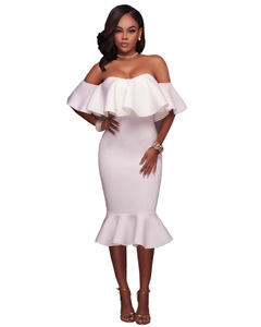 Vestido informal de otoño para mujer, de talla grande, con hombros descubiertos, diseño de volantes, artículo de comercio electrónico transfronterizo Sexy, deseo de <span class=keywords><strong>Amazon</strong></span> para Europa - Product Image 5
