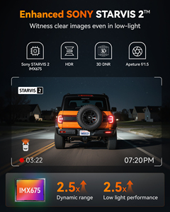 Wolfbox X3 STARVIS 2 <span class=keywords><strong>Cam</strong></span>éra de tableau de bord double avant et arrière 5.8GHz WiFi GPS IMX675 ADAS Écran tactile G-Sensor Enregistrement en boucle Boîte noire de voiture - Product Image 3