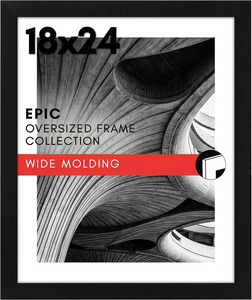 Cadre <span class=keywords><strong>photo</strong></span> noir 18x24 avec moulure large en bois d'ingénierie et <span class=keywords><strong>plexiglas</strong></span> poli pour montage mural vertical ou horizontal - Product Image 1