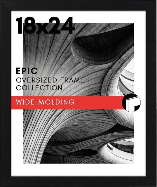 18x24 Black Poster Frame Wide Molding Engineered Wood Picture Frame with Polished Plexiglass for Vertical Horizontal Wall Mount
