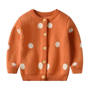 Children's sweater 2022 spring Korean new children's cotton jacket children's knitted girls navy polka print cardigan