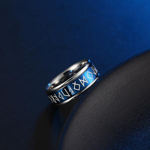Viking Lettering Rotating Stainless Steel Men's <b>Ring</b> Blue Glow In Dark European American Style Jewelry Gift - Product Image 3