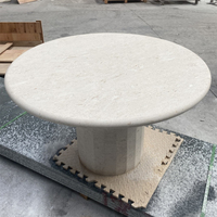 Table à manger moderne en marbre EA, style villa/appartement, piétement en pierre calcaire beige naturel, assemblée, 4 places, écologique, pour salle à manger