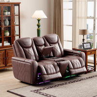 Canapé inclinable électrique 3 places pour home cinéma intelligent avec éclairage LED, lampes de lecture et console de rangement pour salon