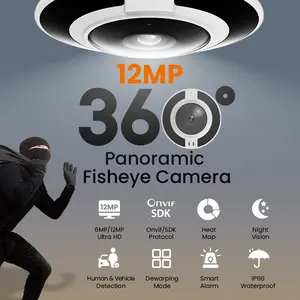 6MP/12MP modos de dewarping múltiple red PoE lente ojo de pez Cámara al aire libre 360 vista panorámica ojo de pez cámara CCTV