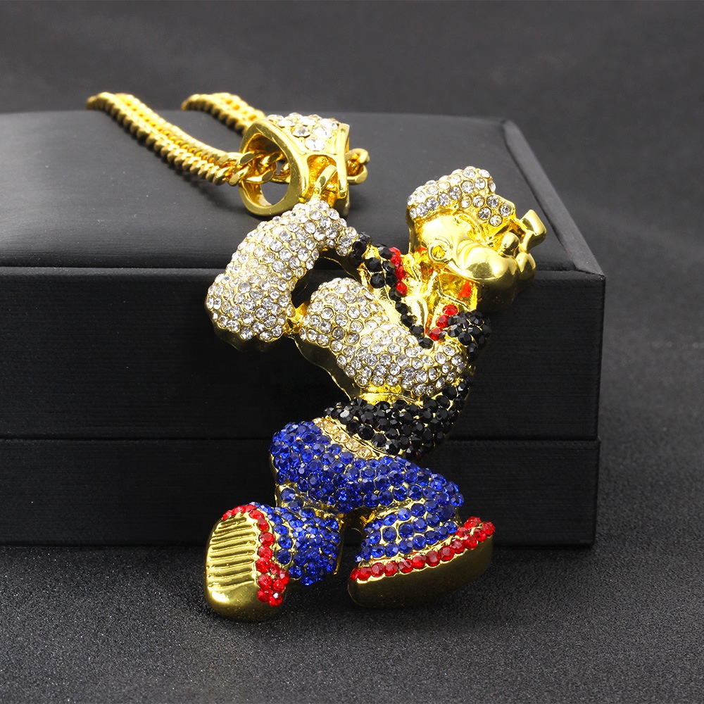 Colar Hip Hop Anime Popeye 18k Folheado a Ouro para Casais e Homens, image size:1000x1000