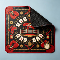 Tapis de Mahjong Rouge avec Gants, Casque et Anneau de Sport, Design Antidérapant en Microfibre, Tapis de Table de Mahjong Américain pour 4 Joueurs, Cadeau pour Hommes