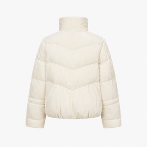 Women's Cream <b>Quilted</b> Fleece Jacket Stand Collar Full Sleeve <b>Winter</b> Warm Thick Coat Solid Color Button Closure Short Length - Product Image 3